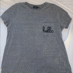Grey tshirt with hello on pocket